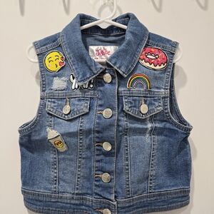 Justice Blue Denim Vest with Colorful Patches